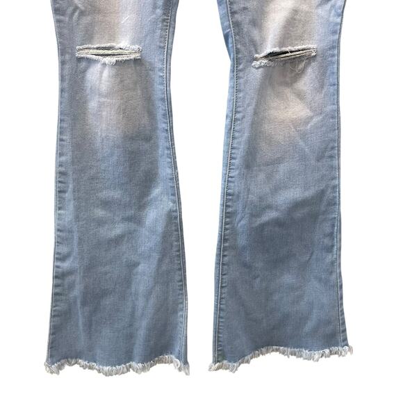YMI High Rise Flare Leg Jeans Light Wash Distressed Raw Hem Size 3 Boho NWT - Picture 3 of 6